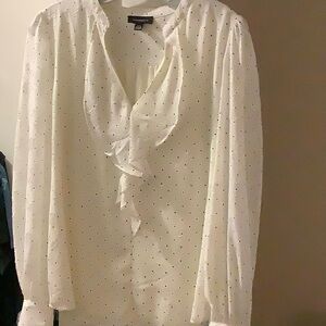 White Polka Dot Blouse with Ruffle Detail